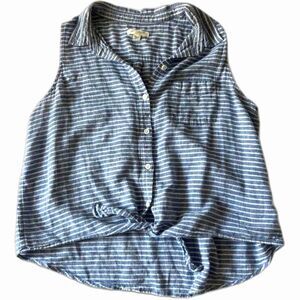 Beachlunchlounge Soft Blue & White Striped Linen Top (Size L)